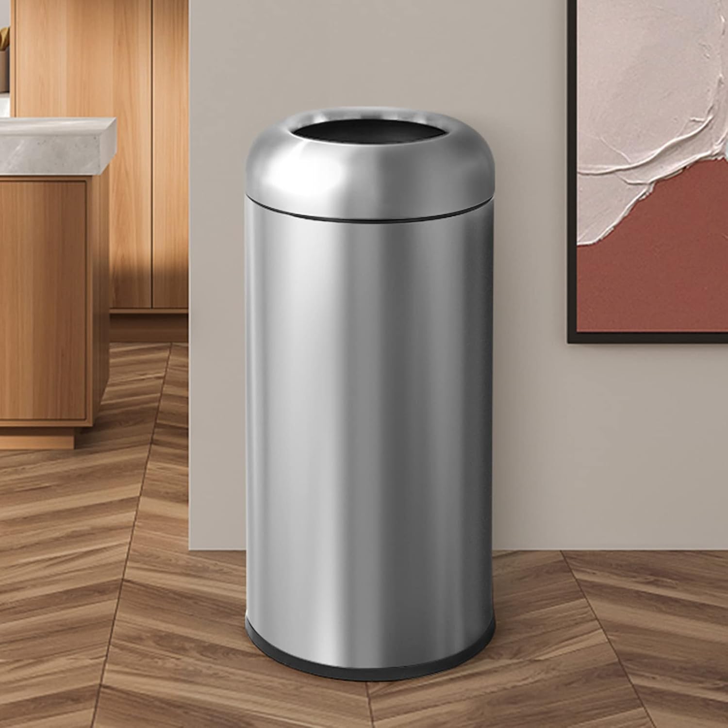 Commercial Kitchen Bin - 金属製16.5ガロンオープン型ステンレススチール製ゴミ箱（蓋付き）、キッチン、レストラン、オフィス、商業用ワークスペース向けの頑丈な廃棄物収納容器