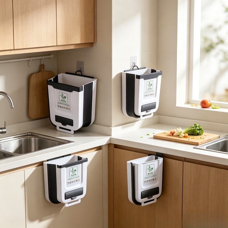 壁掛け式スリム折りたたみ式10Lプラスチック製ゴミ箱、ゴミ袋 - Commercial Kitchen Bin のレビューと価格
